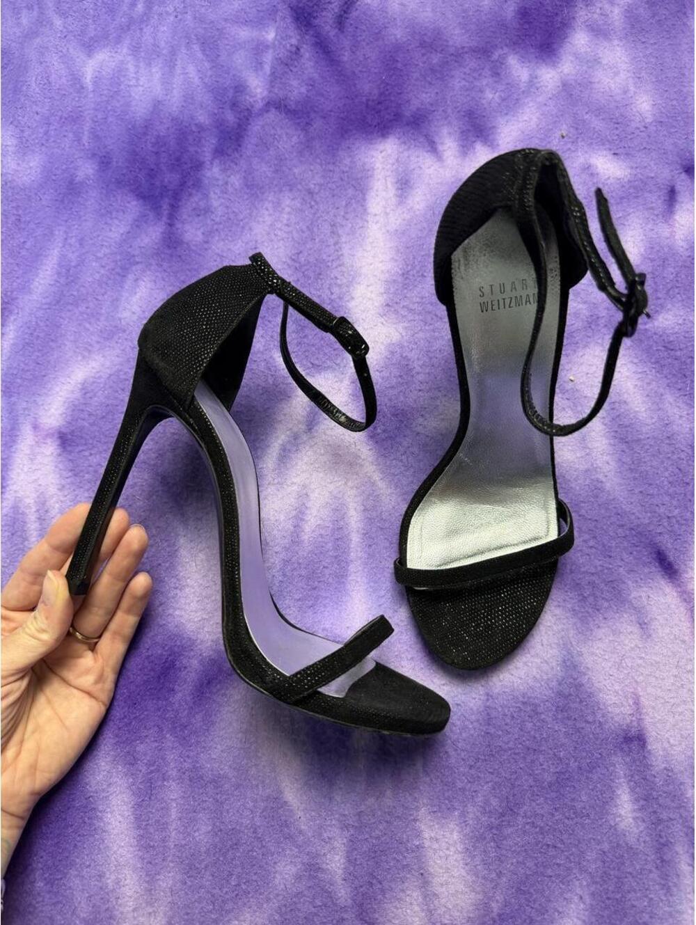 Stuart Weitzman black leather strappy high heels